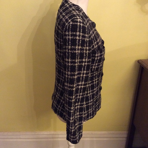 Cute Black & White Wool Blend Plaid Jacket Size 4 - Picture 7 of 16